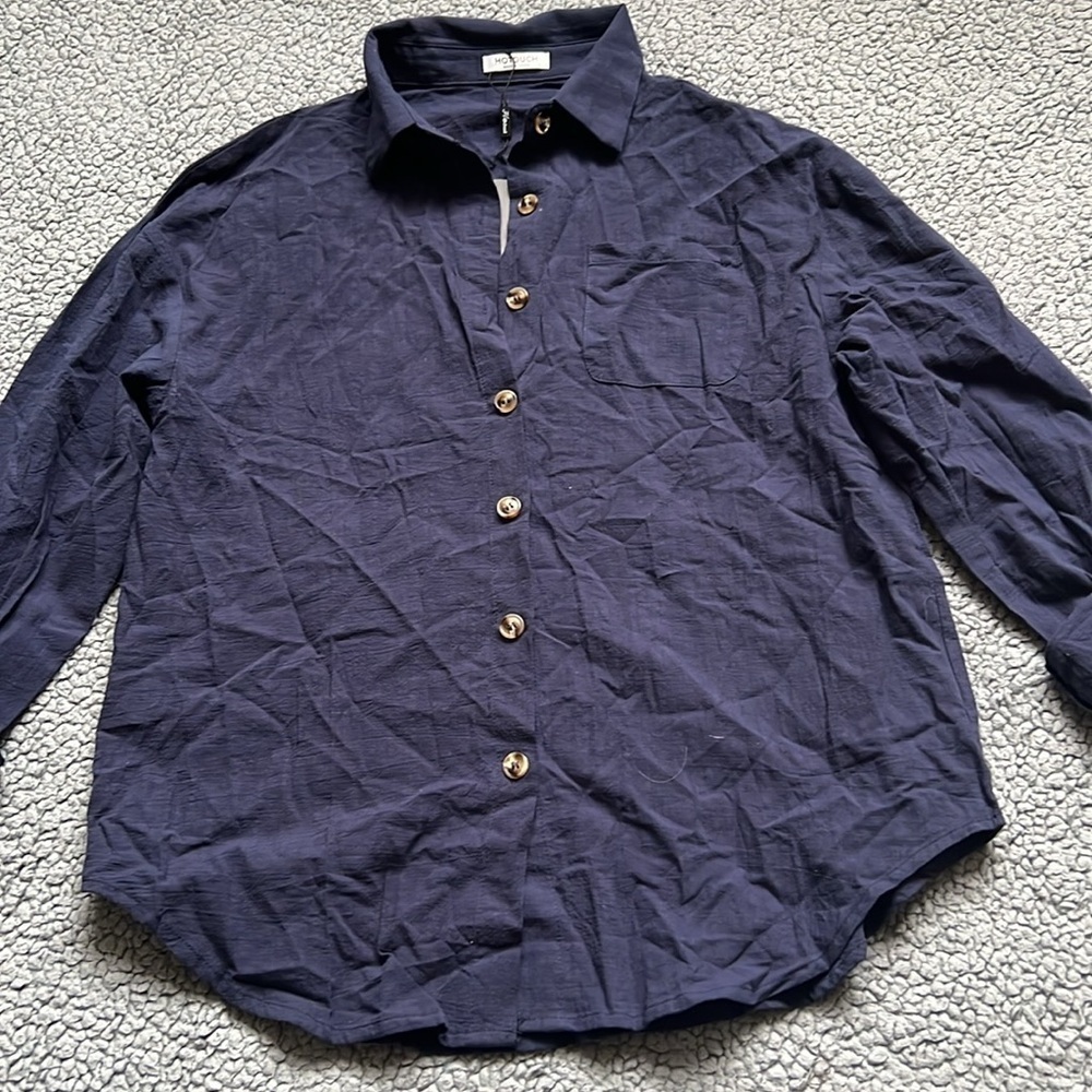 NWT Hotouch Womens Cotton Button Down Casual Long Sleeve Loose Collared Shirt - Picture 6 of 8